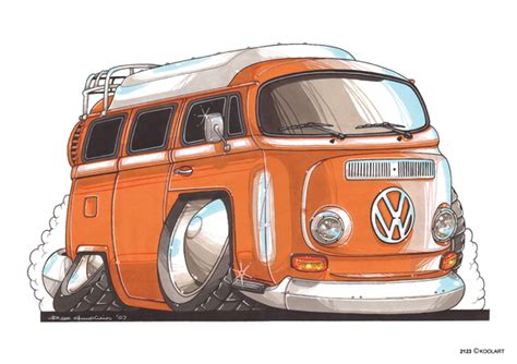 Volkswagen Combi Orange Caricature Auto Moto