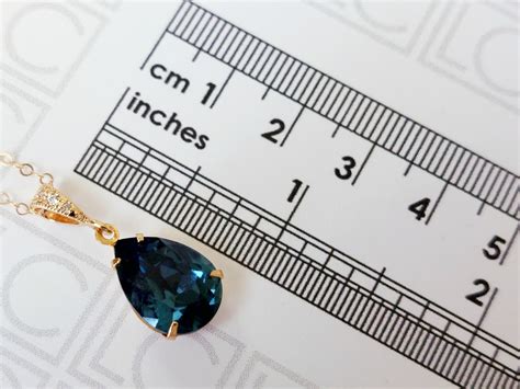 Navy Blue Gold Crystal Necklace Swarovski Montana Teardrop Etsy