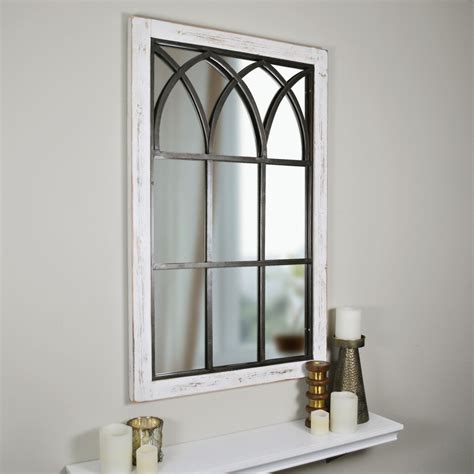 24 X 1 X 37 5 Vista Arched Farmhouse Window Mirror Distressed White