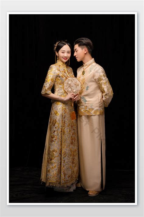 The Groom In Chinese Traditional Dress Looks To The Bride Photo