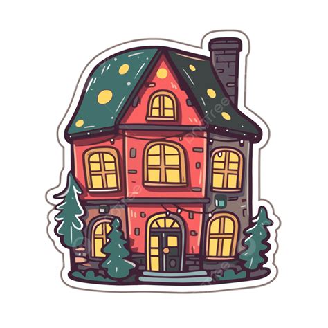 Christmas House Sticker On Beige Background Clipart Vector House With