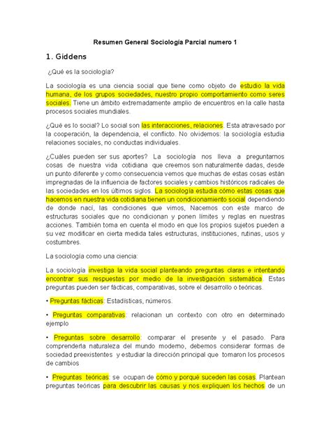 Resumen General Sociolog A Parcial Numero Giddens Qu Es La