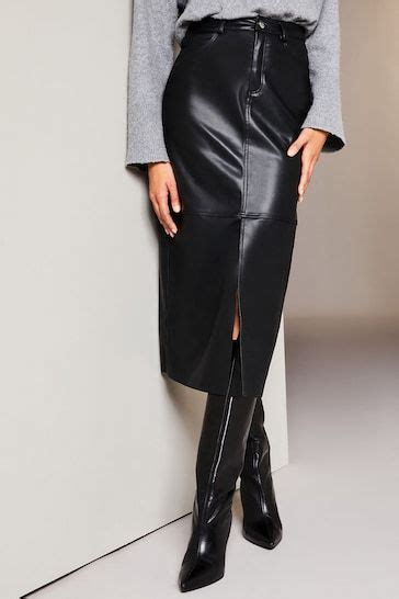 Buy Lipsy Black Faux Leather Split Hem Midi Skirt From The Next Uk