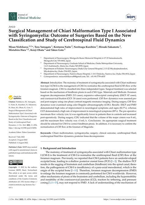 Pdf Surgical Management Of Chiari Malformation Type I Associated With