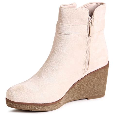 Damenschuhe Keilabsatz Stiefeletten Velours Keil Booties Ankle Boots