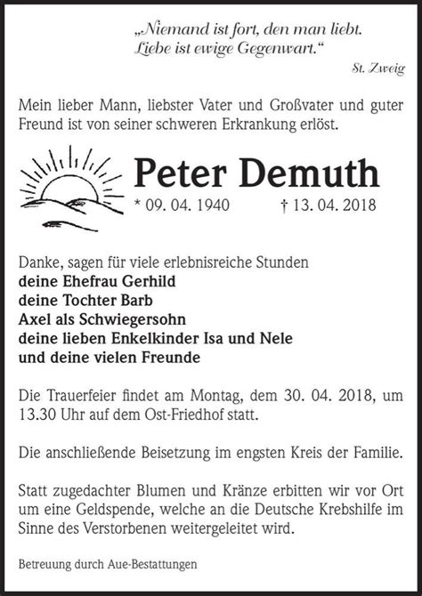 Traueranzeigen Von Peter Demuth Abschied Nehmen De