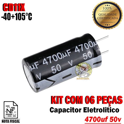 Capacitor Eletrolitico 4700uf 50v 105ºc Kit 6 Peças Submarino