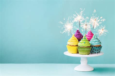 Hd Wallpaper Colorful Cream Happy Birthday Cupcakes Decoration