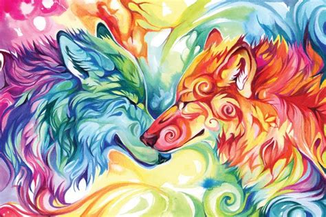 Watercolor Wolf Rainbow