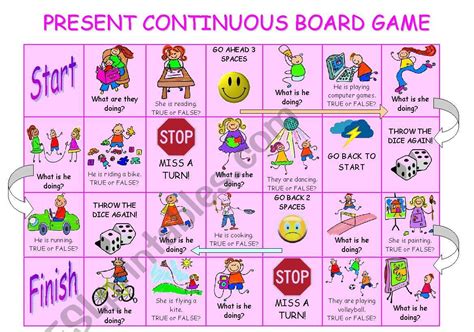 Present Continuous Board Game Esl Worksheet By Stefania R