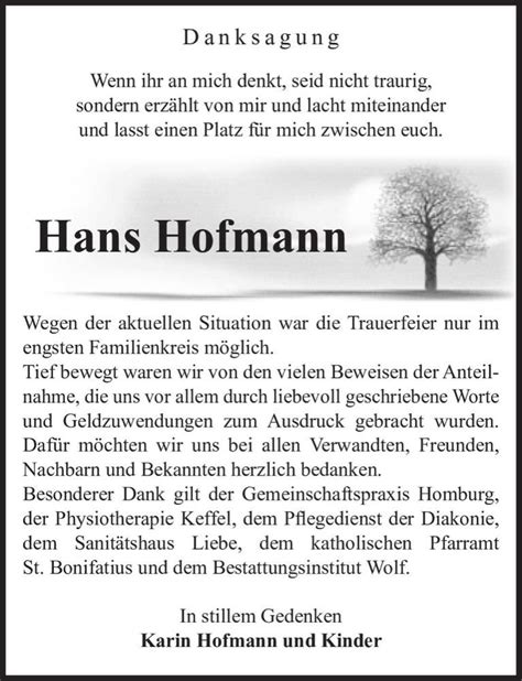 Traueranzeigen Von Hans Hofmann Abschied Nehmen De