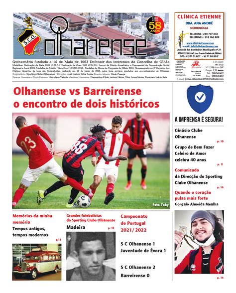 Jornal O OLHANENSE 01 03 2022 Sporting Clube Olhanense