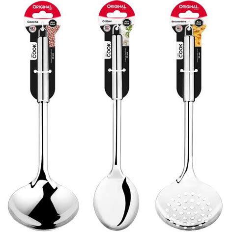 Kit Cozinha Colher De Arroz Concha Escumadeira Cook A O Inox Original