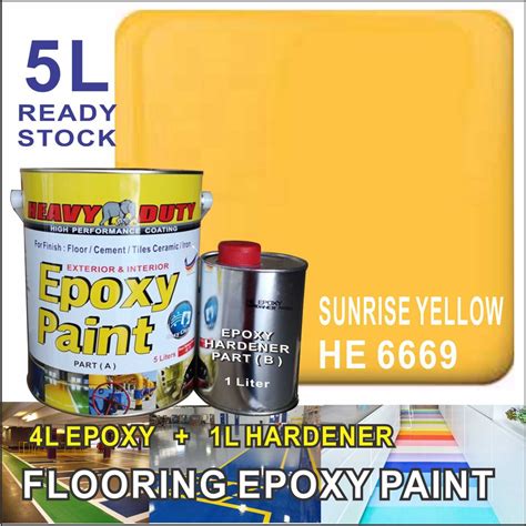 Sunrise Yellow He6669 5 Liter Heavy Duty Epoxy Two Pack Epoxy Floor Paint 4 Liter 1