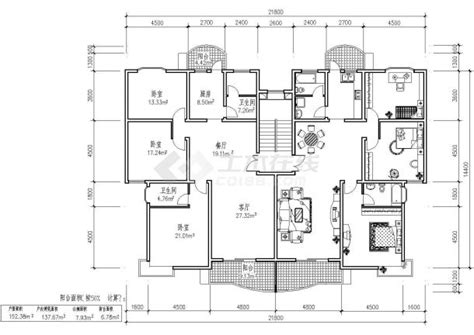 板式多层一梯两户三室一厅二卫户型施工图纸土木在线