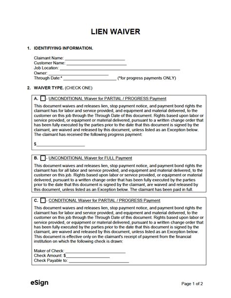 Free Printable Lien Waiver Form An Unconditional Mechanics Lien