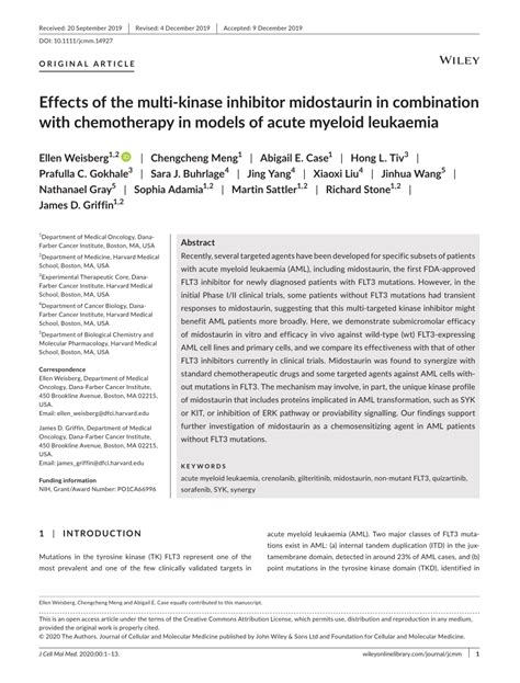 PDF Effects Of The Multikinase Inhibitor Midostaurin In Combination