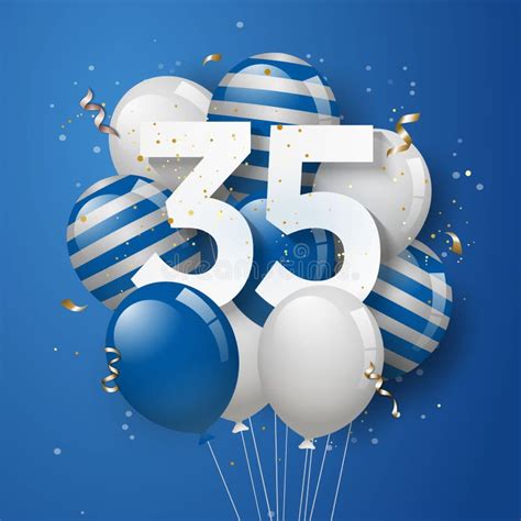 Happy 35th Birthday With Blue Balloons Greeting Card Background Stock Vector Illustration Of