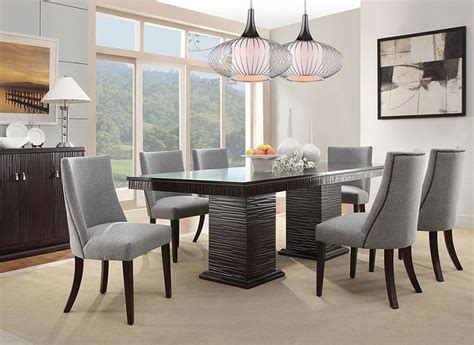 Modern Espresso 7 Piece Dining Room Extendable Rectangular Table And Gray Chairs Dining Room