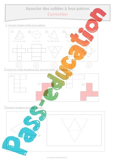 Solides et patrons Fiche de révisions 4eme Primaire PDF à imprimer