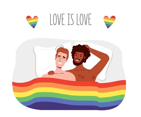 Gay Men Lie Under The Rainbow Flag Of Lgbt Guys Are Engaged In