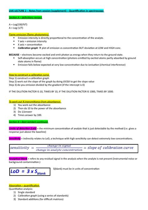 Lecture 2 - Quantification in spectroscopy - LIVE LECTURE 2 – Notes ...