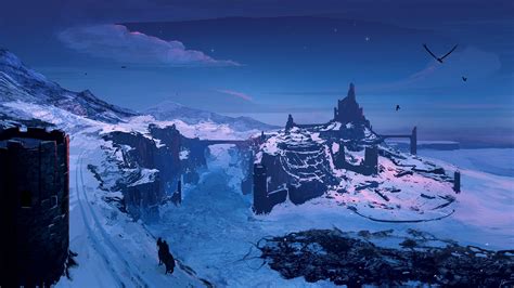 Winter Ruins Fantasy Art Joeyjazz Landscape Blue Snow Dark Ages