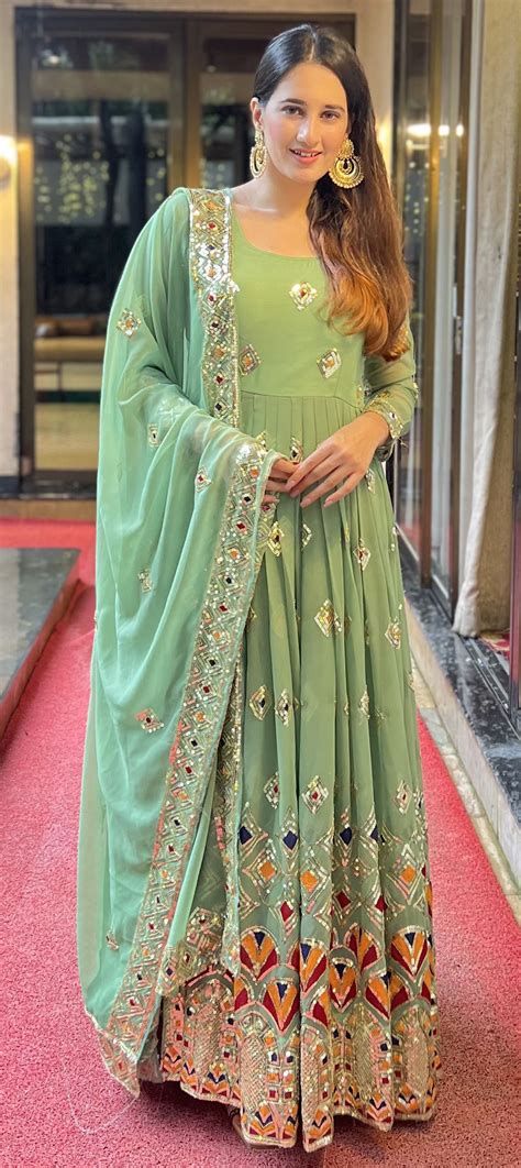 Festive Reception Wedding Green Color Faux Georgette Fabric Salwar