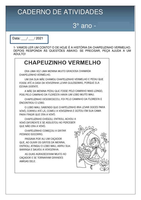 3º Ano Sequencia DidÁtica Chapeuzinho Vermelho Cuca Super Legal