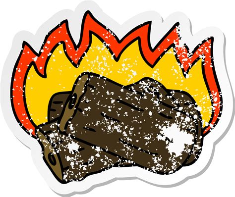 Distressed Sticker Of A Quirky Hand Drawn Cartoon Burning Log