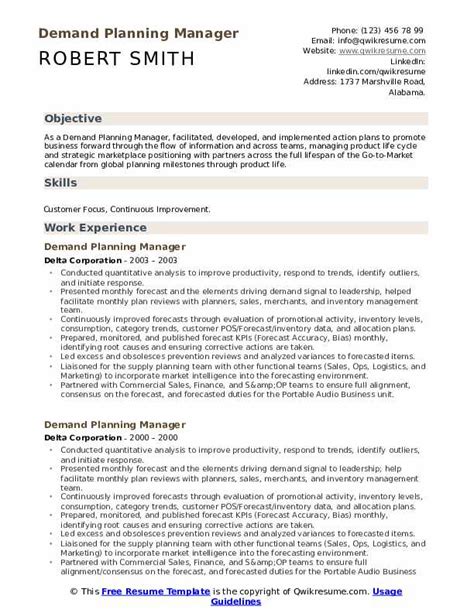 Demand Planning Manager Resume Samples Qwikresume