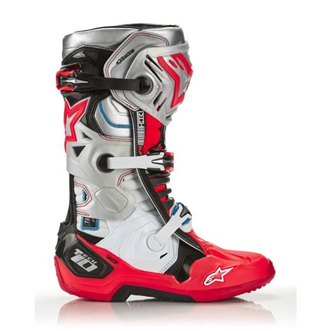 Tech 10 Mx Boots Black White Silver Fluoro Red Tracktion Motorcycles