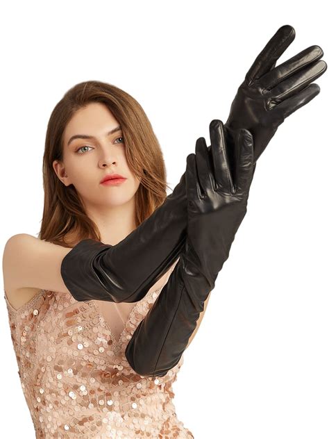 Daoflkuo Women S Long Leather Gloves Top Nappa Leather Opera Long Black Evening Gloves Above