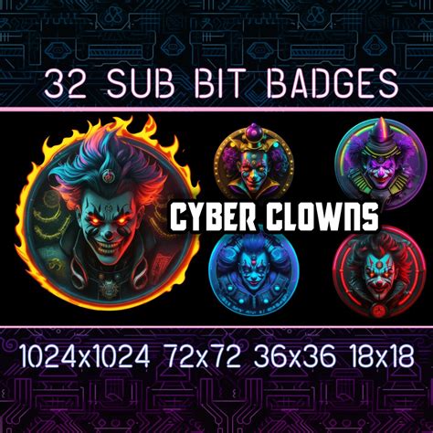 Cyberpunk Clowns Twitch Sub And Bit Badges For Streamers Vtubers