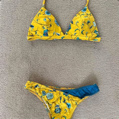 Pukas Mustard Yellow Bikini Blue Floral Print Such Depop