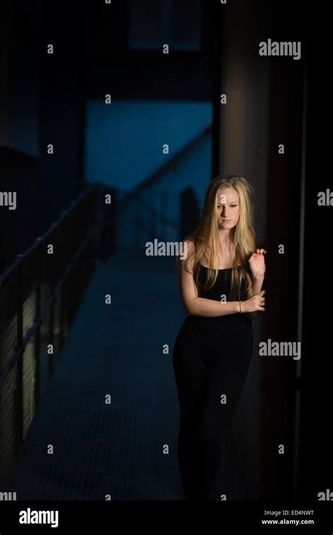 A Young Woman 18 Year Old Girl With Long Blonde Hair Solo Alone