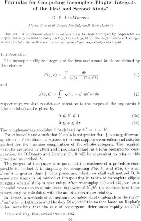 Formulas For Computing Incomplete Elliptic Integrals Of The First And