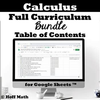 Calculus Full Curriculum BUNDLE Table Of Contents By Hoff Math TPT