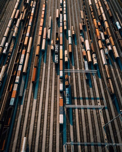 Premium Photo High Angle View Of Trains At Shunting Yard