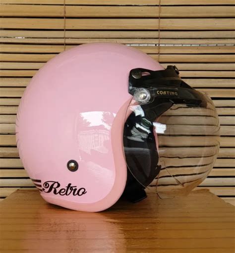 Helm Bogo Wanita Dewasa Cewek Warna Pink Pastel Motif Retro Classic 1