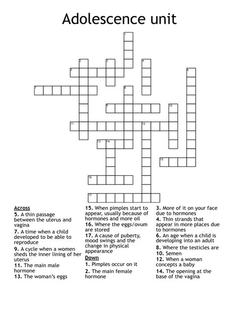 Adolescence Unit Crossword Wordmint