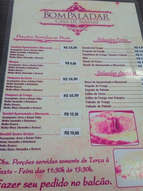 Menu At Bom Paladar Restaurant Londrina Rua Pref Hugo Cabral