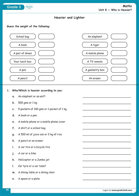 Cbse Class 3 Who Is Heavier Worksheet