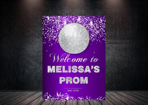 Purple And Silver Prom Party Sign Disco Globe Party Welcome Etsy