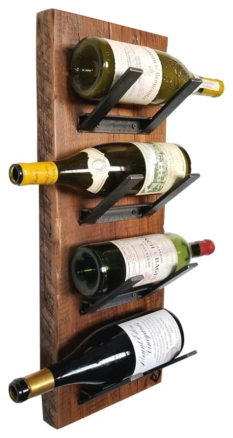 Wood And Metal Wall Mount Wine Rack 4 Bottle Industrial Wine Racks By Vault Furniture Houzz