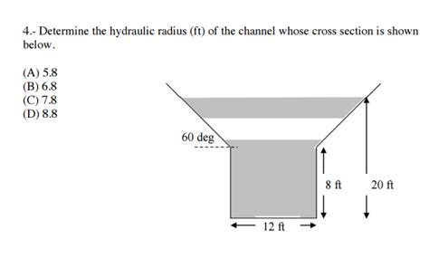 Solved Determine The Hydraulic Radius Ft Of The Channel Chegg