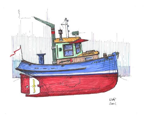 Cartoon Boat Art: Blue and Red Boat Drawing