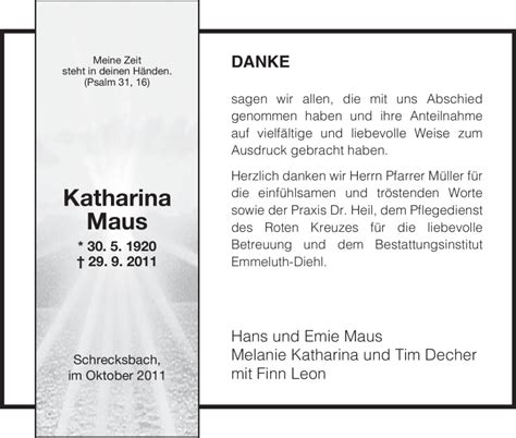 Traueranzeigen Von Katharina Maus Trauerhnade
