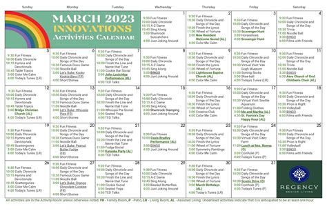 March 2023 Calendar - Regency Senior Living