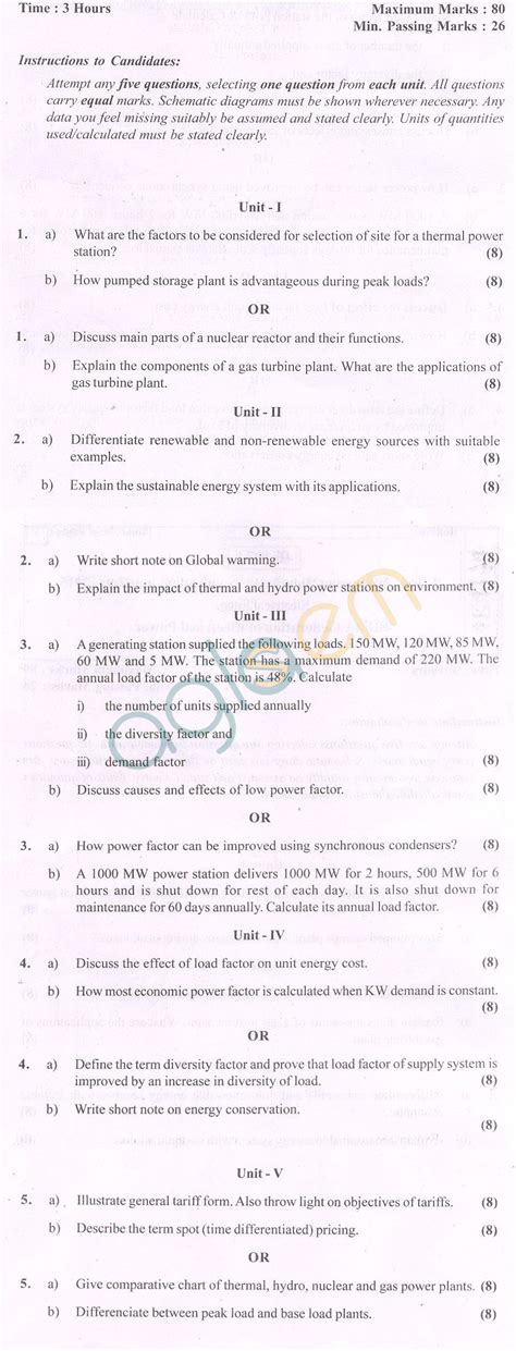 Rtu Question Papers Semester Ee Generation Of Electrical Power